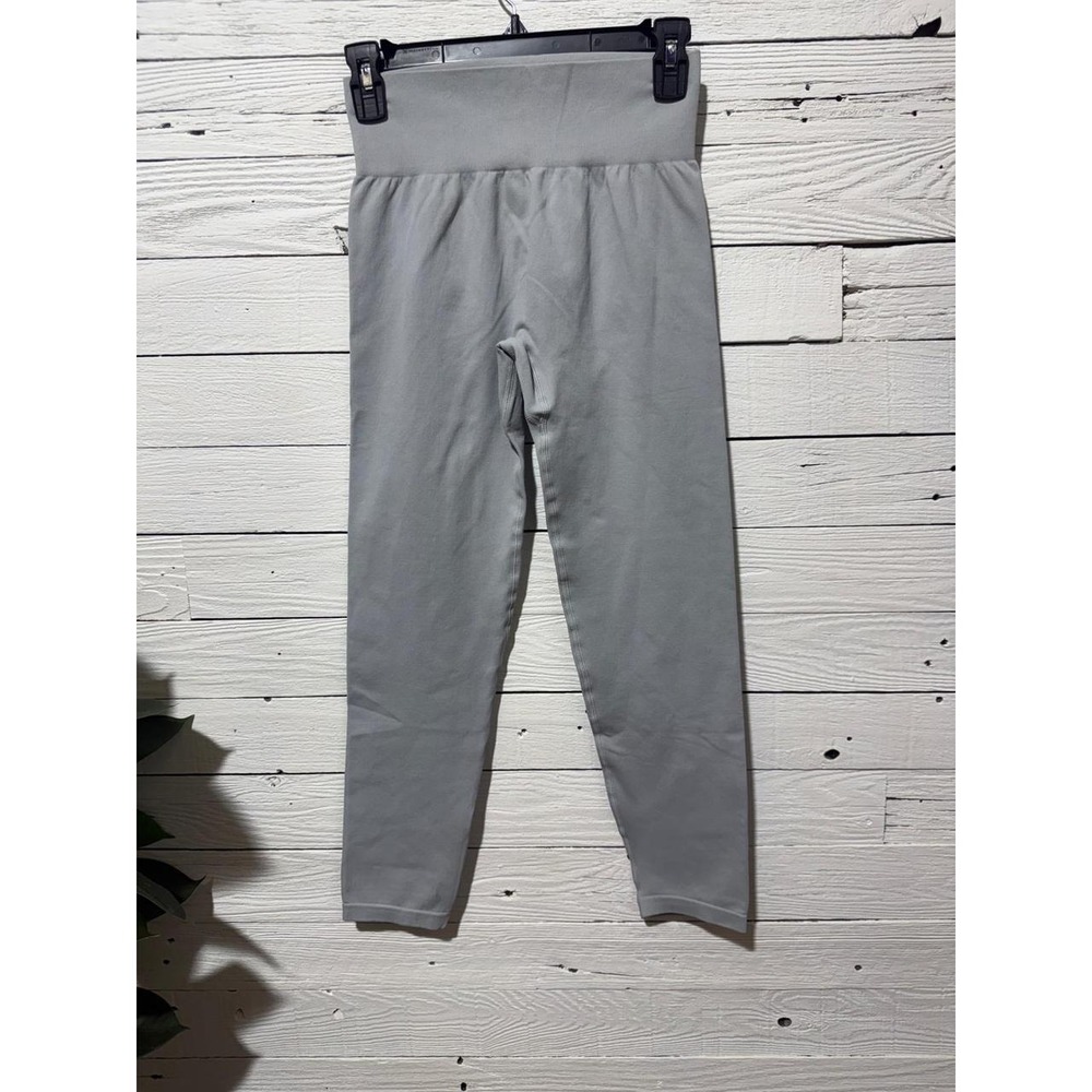 Gray High Waisted Seamless Scrunch Butt Leggings Nylon Spandex Yoga Pants Large